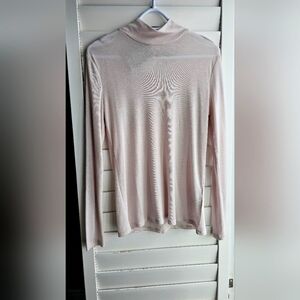 H&M LONGSLEEVE Shirt Mockneck Cream Ivory Beige Lyocell Wool Thin Warm Size XL